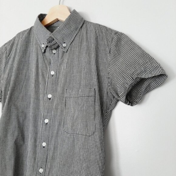 AMERICAN APPAREL Black & White Short Sleeve Gingham Button Down Shirt Top Sz XXS - Picture 3 of 11
